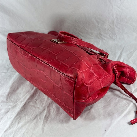 DOONEY AND BOURKE Red Leather Croc Embossed Drawstring Tote Satchel Shoulder Bag - Picture 5 of 15
